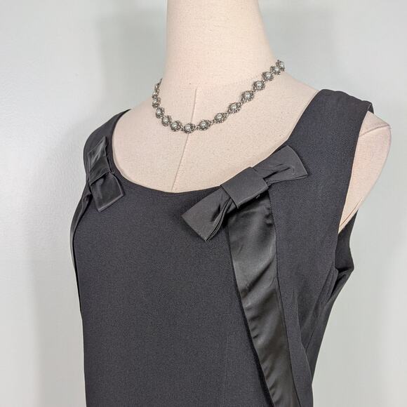 Vintage 50s Cocktail Dress S M Black Midi Sheath Bow Shift Drapes Evening Party - Picture 2 of 9